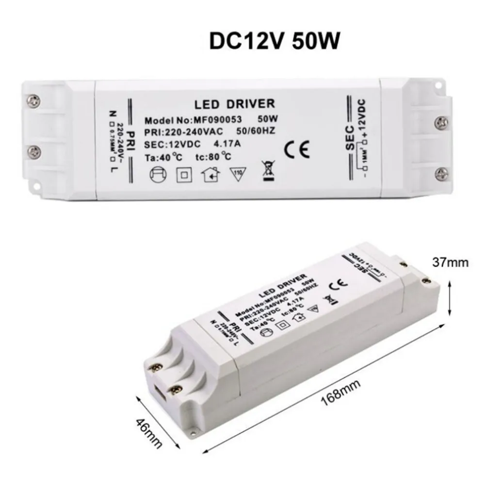 Driver LED trasformatore LED adattatore 12v DC uscita 6w 12w 18w 30w 50w coperchio in plastica da 220v a 12v per lampadina Mr11 Mr16