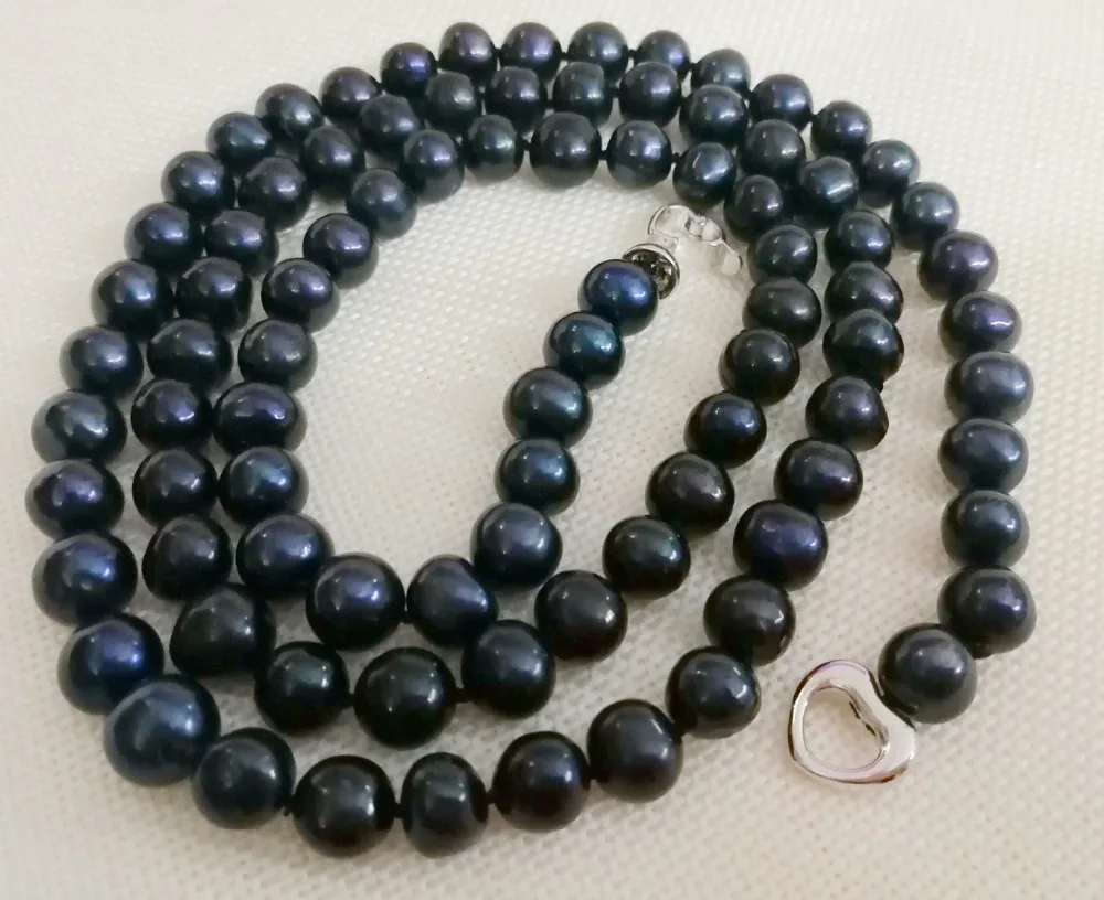 

Women Jewelry 80cm 32'' necklace 8x9mm black colors pearl heart clasp handmade Real cultured freshwater pearl gift