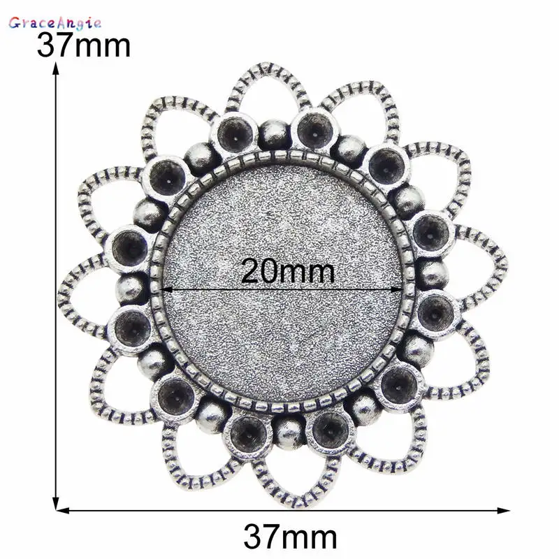 GraceAngie 2sets Fit 20mm Glass Round Brooch Pin Base Sets with Glass Cabochon Vintage Brooch Jewelry Women Accessory DIY