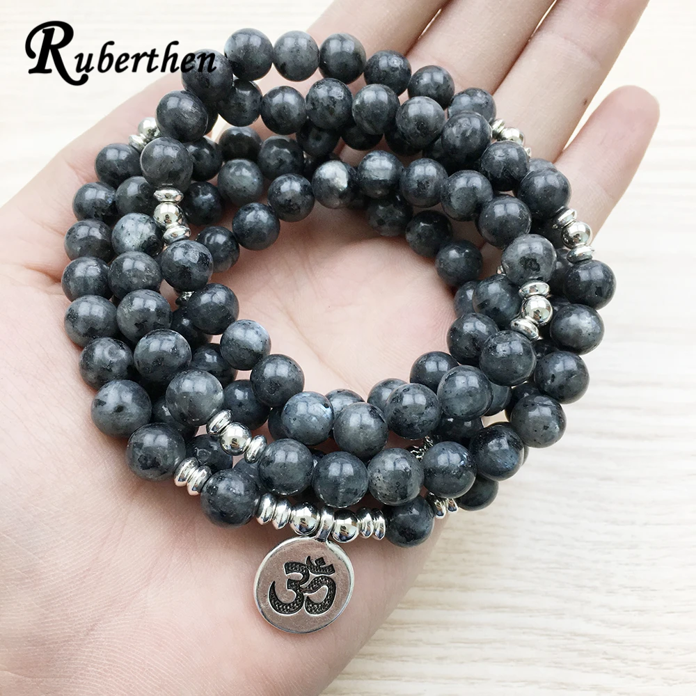 Ruberthen New Design Labradorite Wrap Bracelet Trendy Handmade Women`s 108 Mala Yoga Bracelet or Necklace Ohm Charm Bracelet