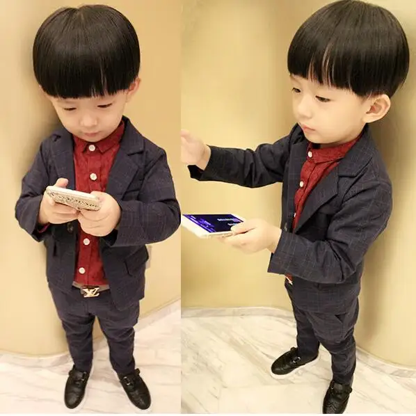 

New 2017 Kids Plaid School Suit for Boys England Style Boys Formal Wedding Blazer Suit Boys Performance Suit Party Tuxedos 3pcs