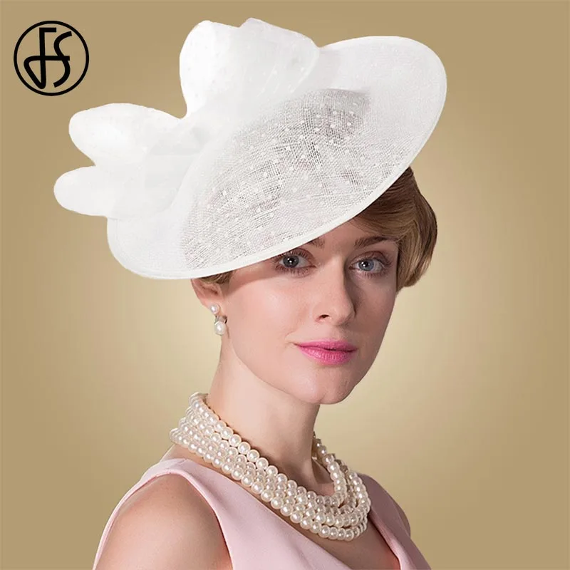 FS Fascinators For Women Elegant Pink Linen Pillbox Hat Royal Weddings Hats Ladies Sinamay Derby Dress Cocktail Fedoras