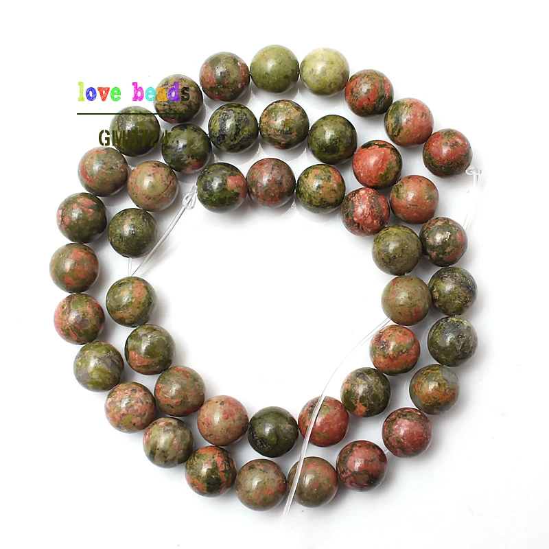 wholesale Natural Unakite Stone Round Loose Beads For Jewelry Making 15.5 inches Pick Size  4/6/8/10/12/14mm F00075