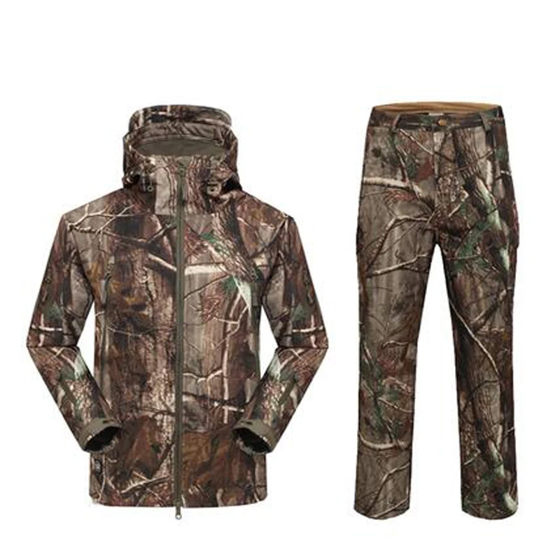 TAD Softshell Sharkskin Suits Men Outdoor Waterproof Hunting Clothes Fleece Lining Jacket Military Camping Gear