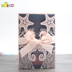 Popular Beach Theme Wedding Decoration Invitation Card Laser Cut Seahorse and Starfish Party Guest Invitation Cards 10sets