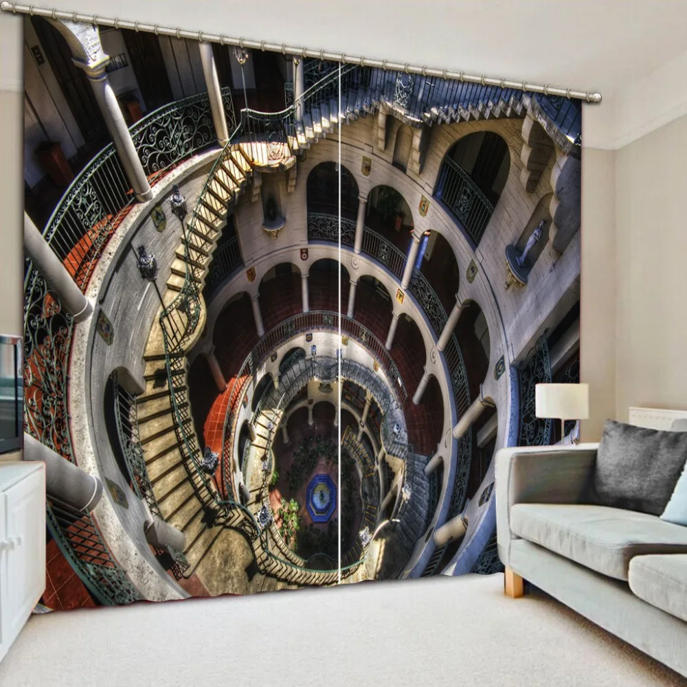 

Photo Curtains 3d Blackout Window Creative spiral staircase 3D Curtains For Living room Bedroom Hotel Home Curtain