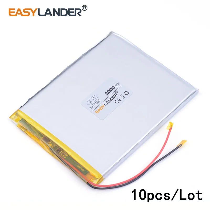 

10pcs /Lot 3070100 lithium Li ion polymer rechargeable battery Newman A73HD built-in battery 2000mah For toys MP4 MP5 E-book