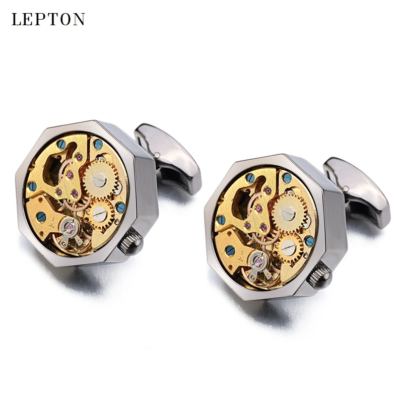 Hot Watch Movement Cufflinks for immovable Stainless Steel Steampunk Gear Watch Mechanism Cuff links for Mens Relojes gemelos