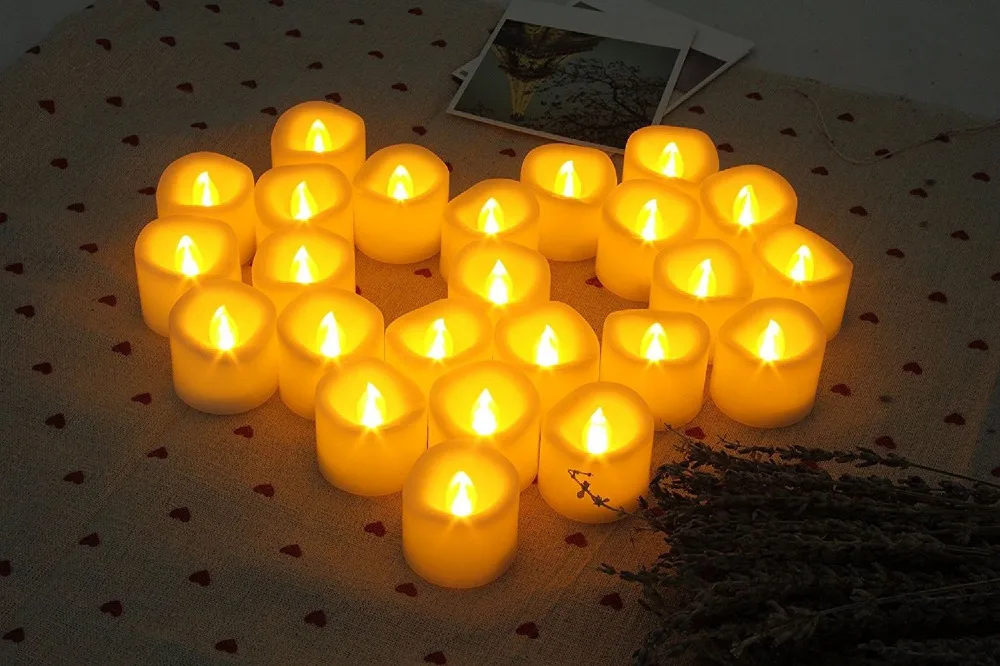 24pcs Battery operated LED Candle tealight Flameless Flicker wavy Tea Light W/Timer-6 hrs On 18 hrs Off F/Wedding Christmas Home