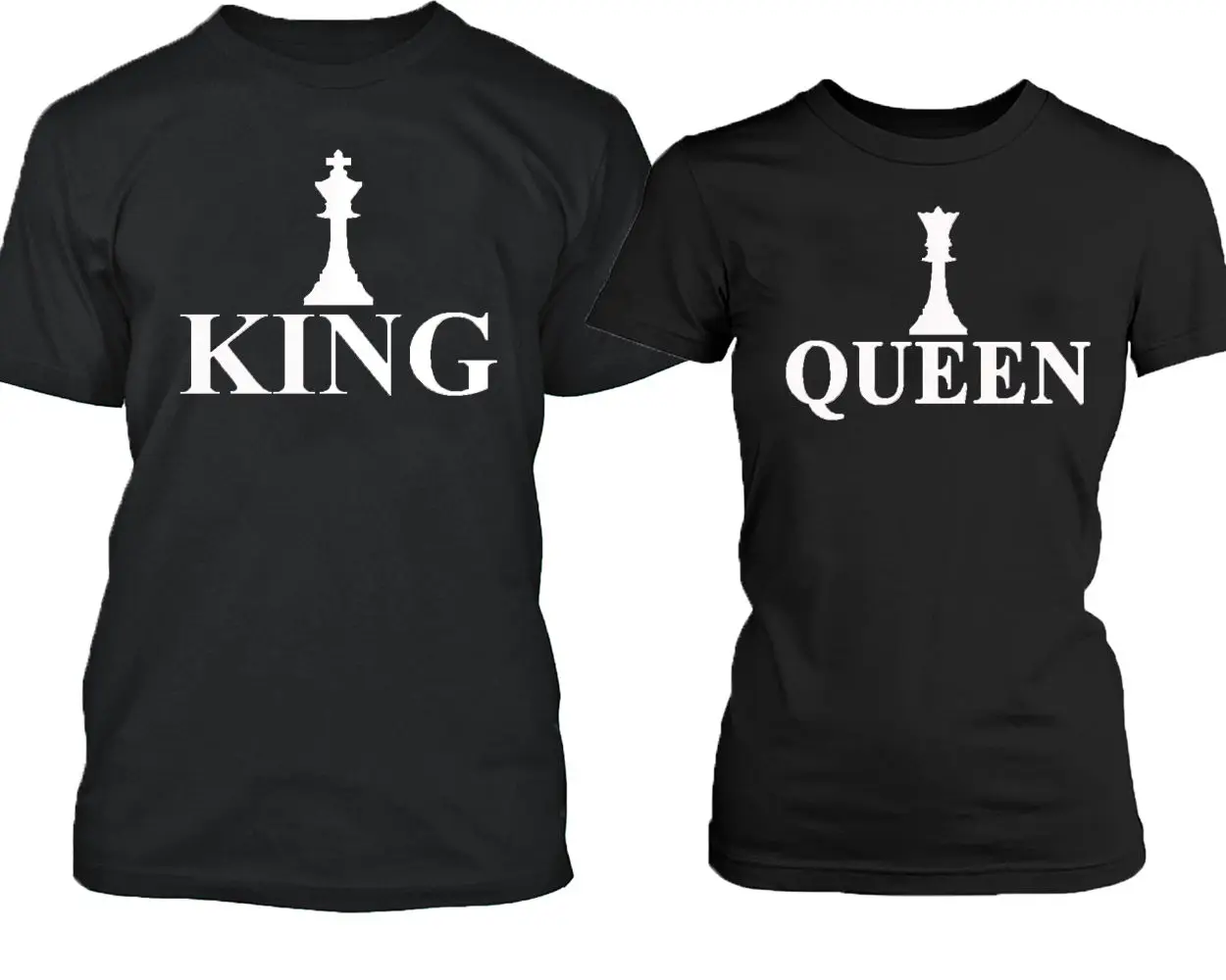 2019 Hot Sale 100% cotton HAND Made King Queen CHESS Couple TSHIRT WHITE Cartoon- Funny Couple Tee Shirt Tee shirt