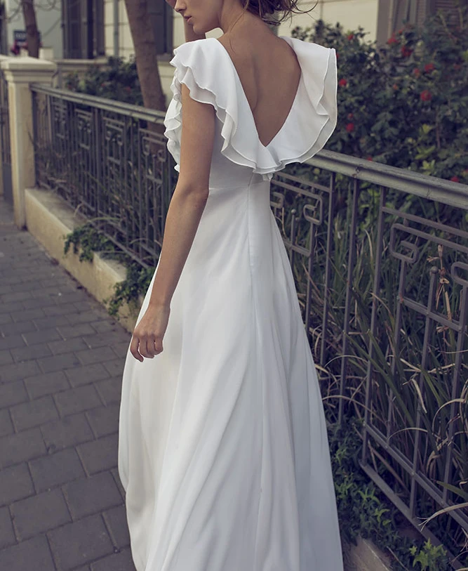 Customized New Boho Beach Wedding Dresses 2025 Vestido De Noiva V-neck Ruffles Backless Chiffon Bridal Gowns