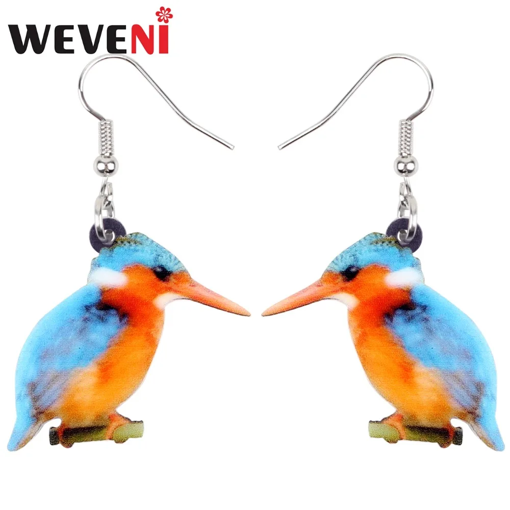 WEVENI Acrylic Cute Malachite Kingfisher Bird Earrings New Long Dangle Drop Trendy Animal Jewelry For Women Girls Female Gift