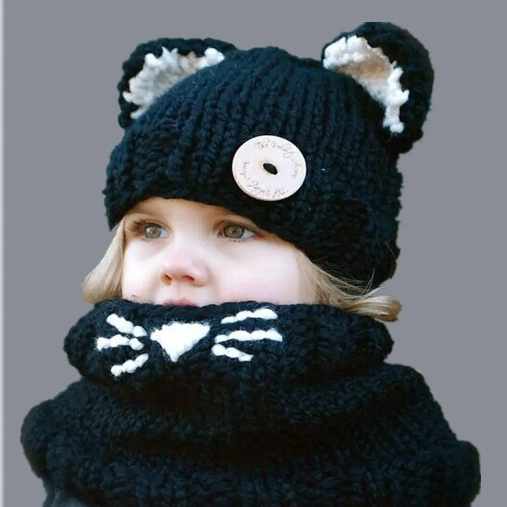 8 style 1-7 Y Baby Girls Balaclava Winter Hats Handmade Kids Hats Wrap Fox Scarf Caps Cute Autumn Children Wool Knitted Hats