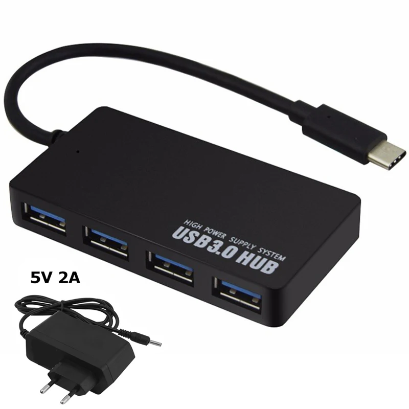 USB-C HUB 3.0 4 Ports OTG USB 3.0 HUB EU/AU/US/UK DC 5V Power Adapter Type C Splitter For Macbook Xiaomi Laptop Accessories