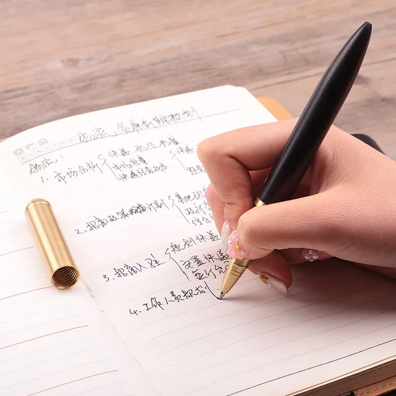 

1 pcshigh quality solid Wood copper pen orbs signature calligraphy pen-style Writing brush wood soft pen can be customized