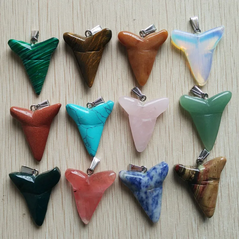 assorted shark teeth shape pingentes para colares boa qualidade pedra natural fazer joias 12 pcs por lote atacado 01