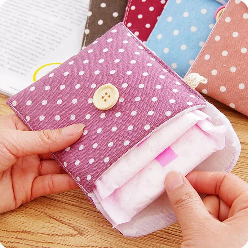 Storage Box Linen Sanitary Napkins Organizer Cute Polka Dot Menstrual Pouch Holder Case Secret Pouch Sanitary Pad Storage Bag