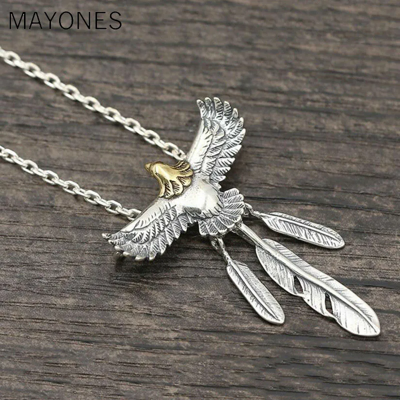 MAYONE 100% czysta 925 Sterling Silver Eagle wisiorek z piórkiem Fit z naszyjnik lub bransoletka mężczyzna kobiet biżuteria hurtowych