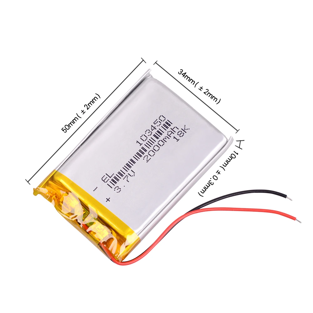 1/2/4 High Capacity 103450 3.7 V Lithium Polymer Battery 2000 Mah Li-po Li-polymer MP5 GPS Bluetooth Speaker Cells headphone amp