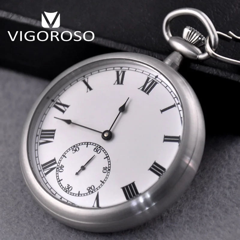 VIGOROSO Water Resistance Full Steel Imperial Pocket Watch Mechanical Wind up Vintage Antique Clock Honed Stainless Original Box