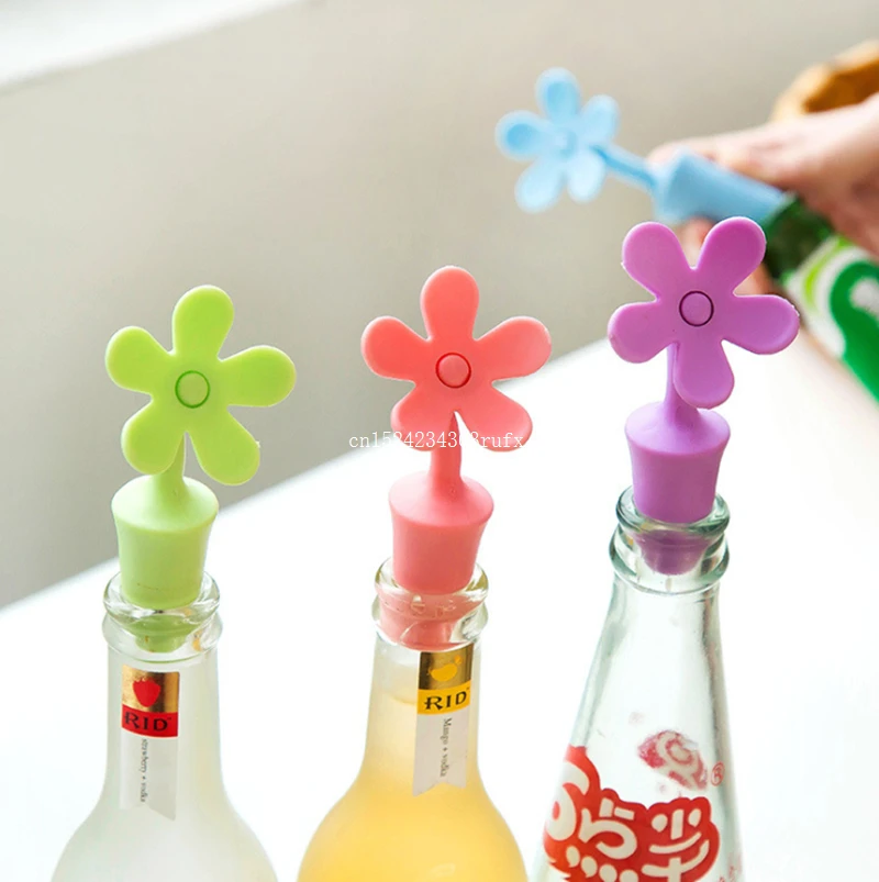 

200pcs Flower Shaped Wine Stoppers Silicone Wine Stopper Champagne Beer Bottle Stoppers For Home Kitchen Bar