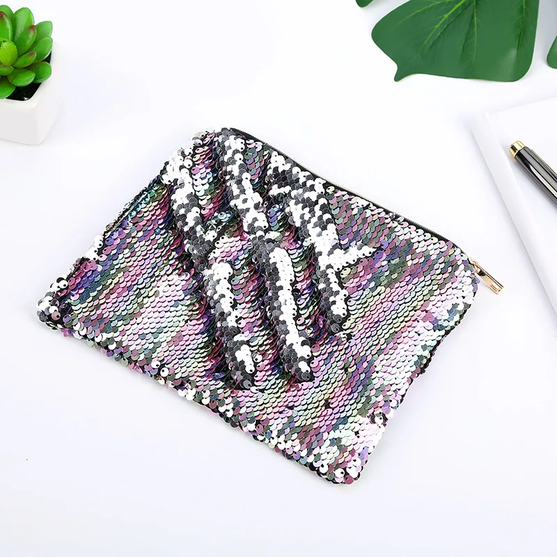 Women Fashion Handbags Mermaid Sequin Makeup Bag Reversible Double Color Glitter Cosmetic Bag Lazy Makeup Zipper Pouch Wholesale