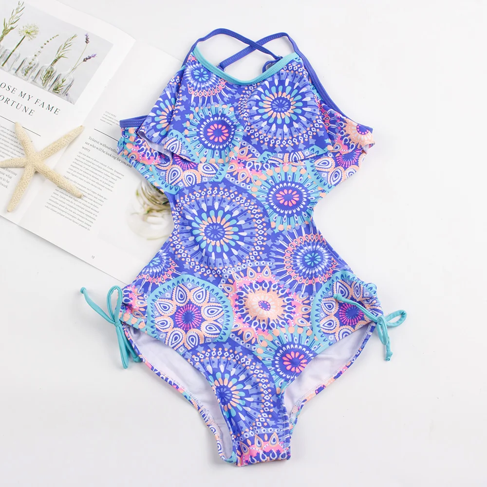 2024 Print Bandage Girls Kids Swimwear Children Kids Teen Students One Piece Swimwear Swimsuit Cute Baby Bathing Suit Monokini