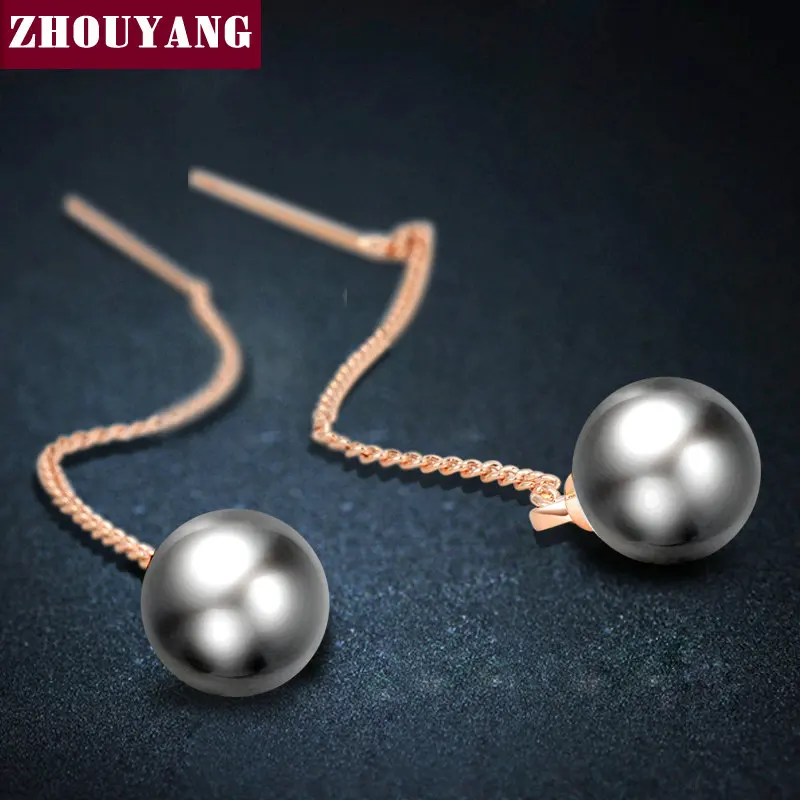 Imitation Black Pearl Rose Gold Color Drop Earrings For Girl Women Party Wedding Jewelry Top Quality ZYE033