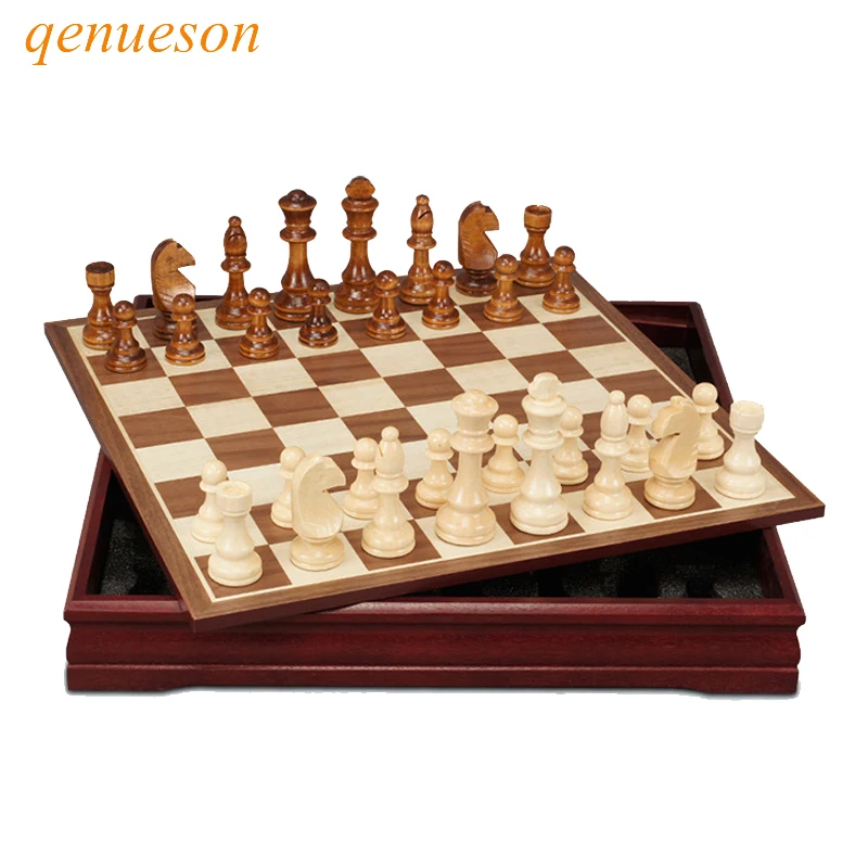 

New High Quality Pattern Chess Pieces Wood Coffee Table Professional Chess Board Family Game Chess Set Traditional Game qenueson