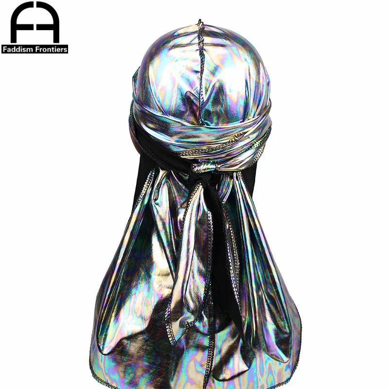 Exclusive Men's Laser Silky Durags Turban Colorful Shiny Men DuRag Headwear Bandanas Pirate Hat Hair Cover Accessories Rag