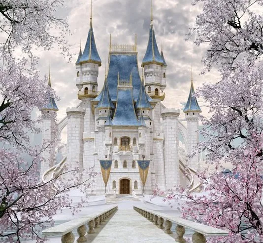 

Cinderella Fantasy Fairy blue Castle Cherry Blossoms Tree backdrop Computer print children kids background