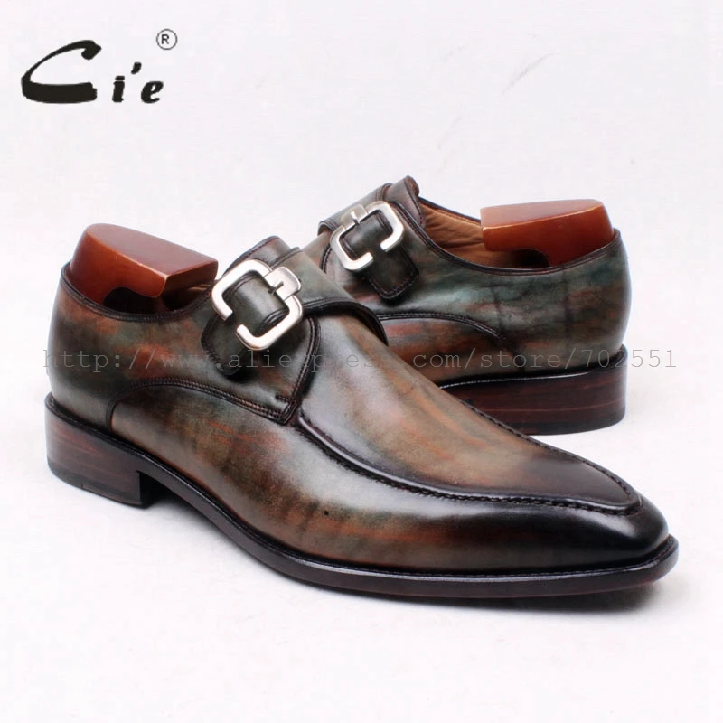 cie Square Toe Hand-Painted Handmade Single Monk Straps Pure Genuine Calf Leather Bottom Outsole Breathable Men\'s Flat ShoeMS127