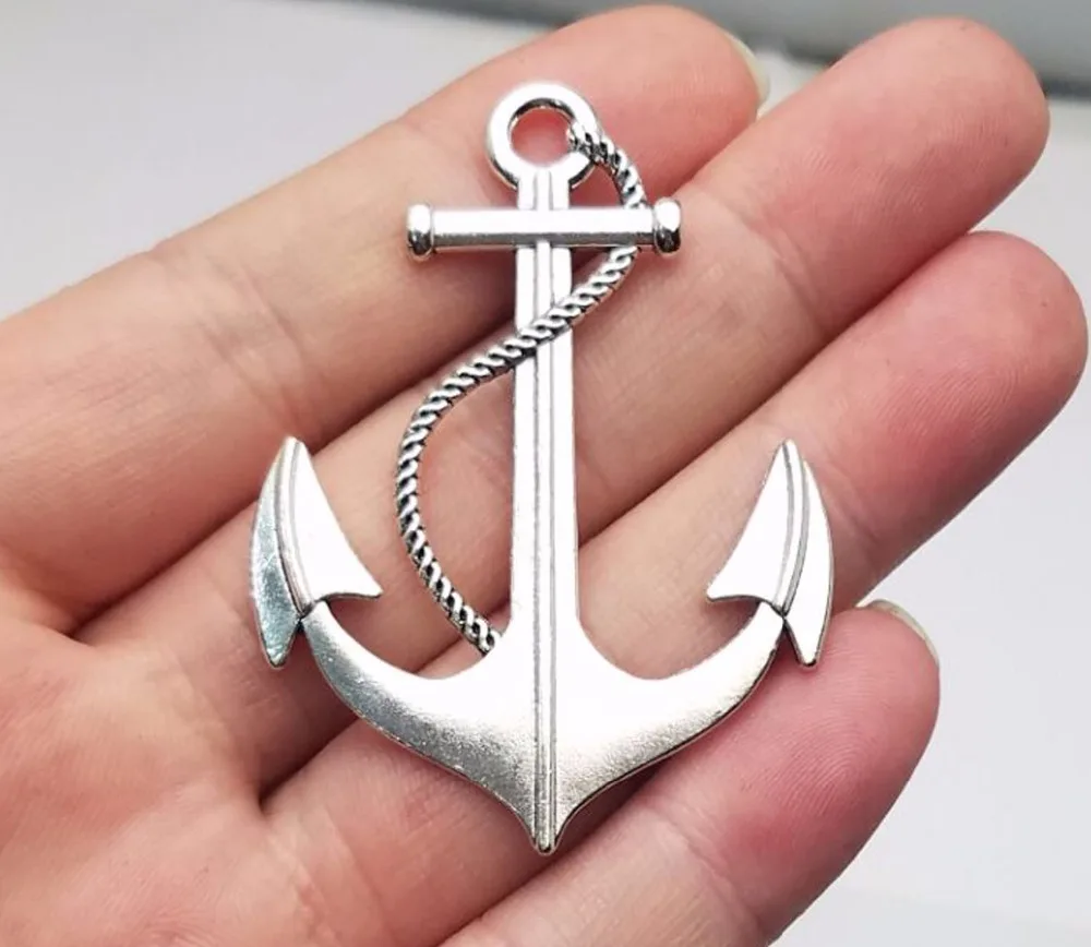 10 sztuk/partia-55x40mm antyczne posrebrzane kotwica Charms Ocean wisiorki DIY naszyjnik dostarcza tworzenia biżuterii znalezienie akcesoria