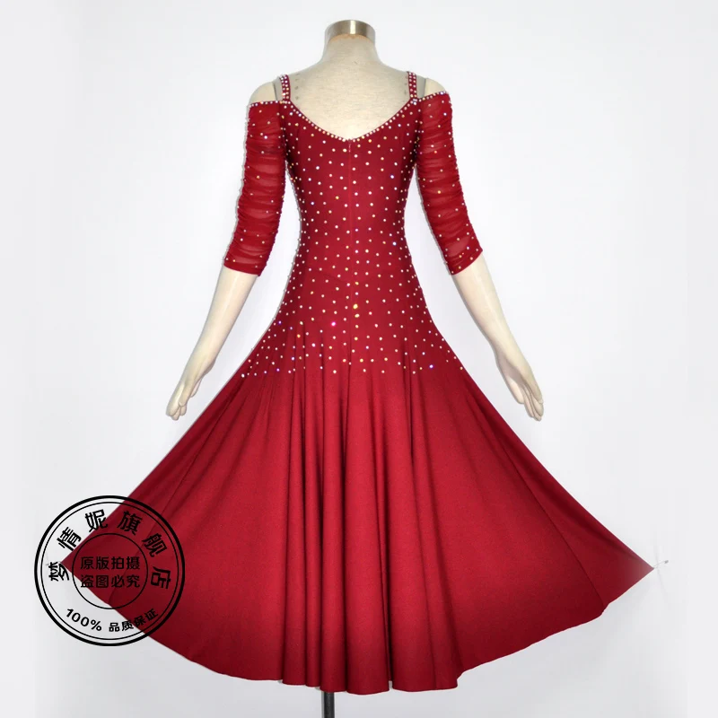 Lady National Standard Dance Dress Modern Dance Dress Social Dance Suit Diamond Decorate Ballroom Tango Flamenco Waltz D-0393