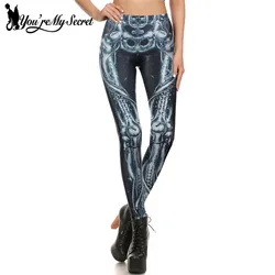 [You're My Secret] Gothic Mid Waist Fitness Leggings Halloween Party PUSH UP Workout Pants Skeleton 3D Printed Elastic Leggins