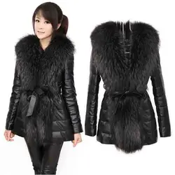 New Winter Leather clothing coat Fashion Leather down jacket Female Warm Imitation fur coats Vintage Large size Women 6XL