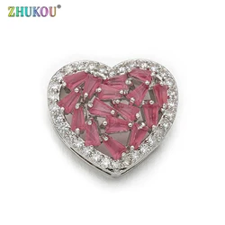 15mm High Quality Handmade Brass Cubic Zirconia Heart Shape Charms Connectors DIY Jewelry Findings Making, Model: VS219