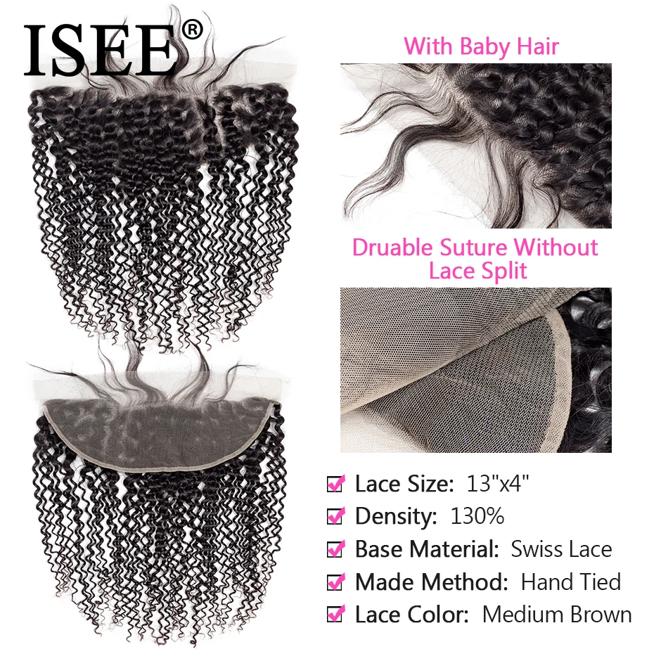 Peruvian Kinky Curly Bundles With Frontal Remy 13*4 Pre Plucked Lace Frontal ISEE HAIR Human Hair Bundles With Frontal