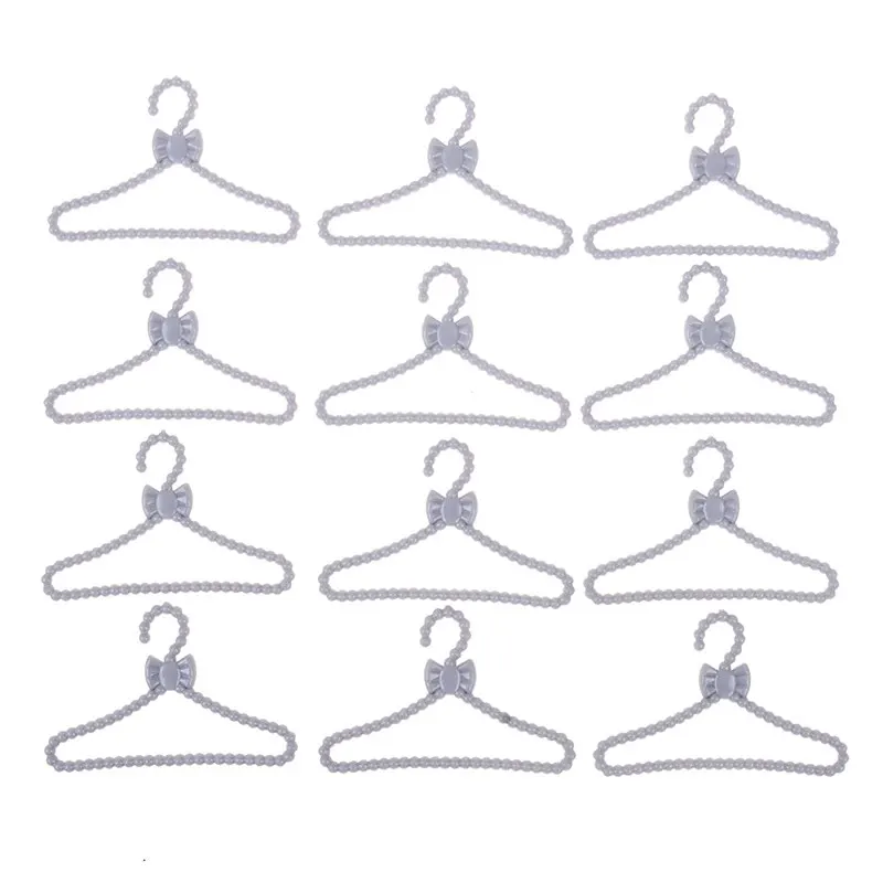 20 Pcs 1/6 Mini Silver Gray Hangers Bowknot Design Dollhouse Dress Clothes DIY Accessories For Doll Girls\' Gift Toy