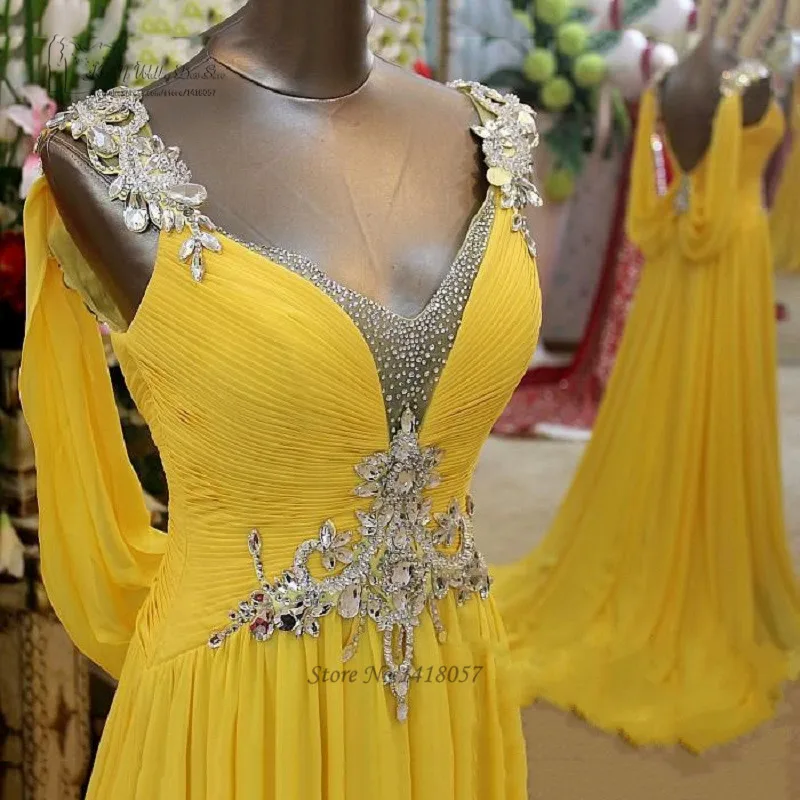 Plus Size Emerald Green Prom Dress 2016 Yellow Crystal Chiffon Ombre Dress for Graduation Vestidos de Baile Long Evening Gowns image 3