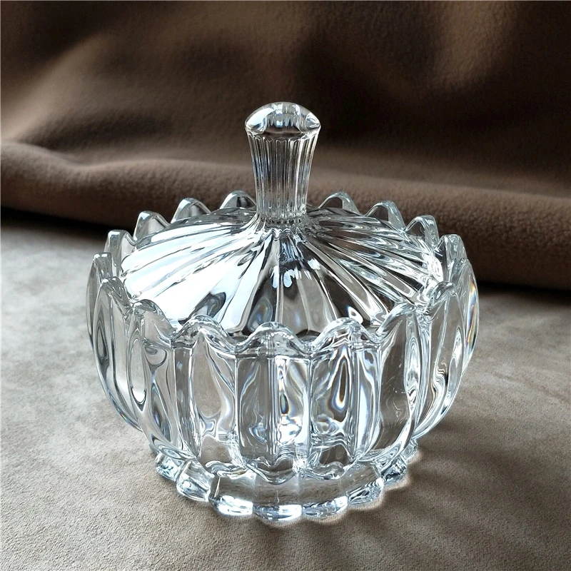 Exquisite Relief Lead-free Crystal Glass Coffee Sugar Jar Ornamental Glass Tea Storage Canister Utensil Decor Craft Accessories