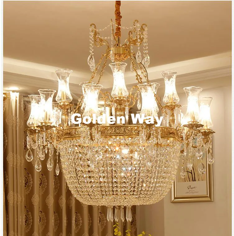 

Modern European Bronze Chandelier Copper D85cm 8L Crystal Chandelier Lamp Crystal Lustre Light Fixture Villa Cristal Lighting