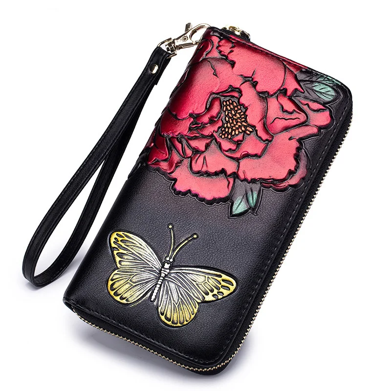 

Wallet Female Coin Purses Women's Handbag Genuine Leather Handy Bags Clutch RFid Card Holder Lxury Brand Flora Butterfly Fashion