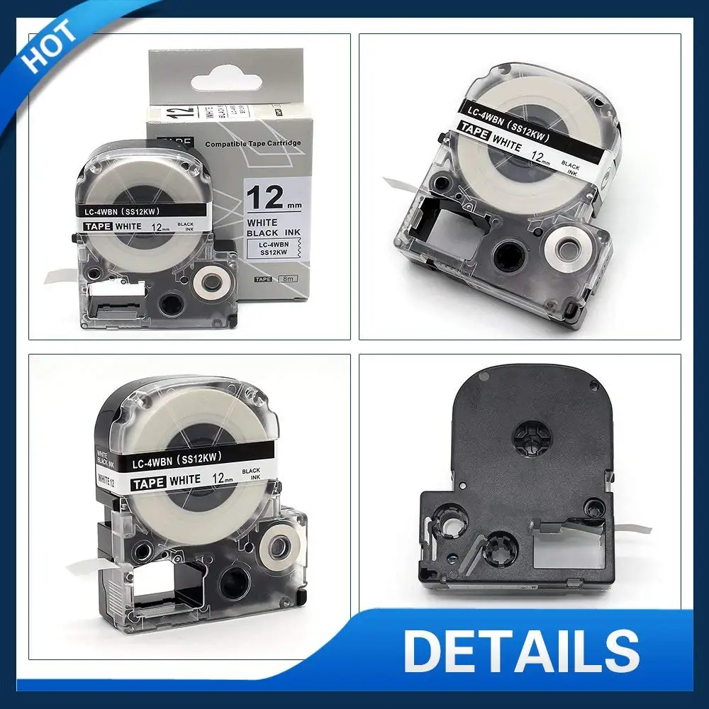 5PCS 12mm*8m label tapes SS12KW SC12YW SC12RW SC12GW SC12BW for Epson LabelWorks Cartridges & Ribbons Multi-Color label maker