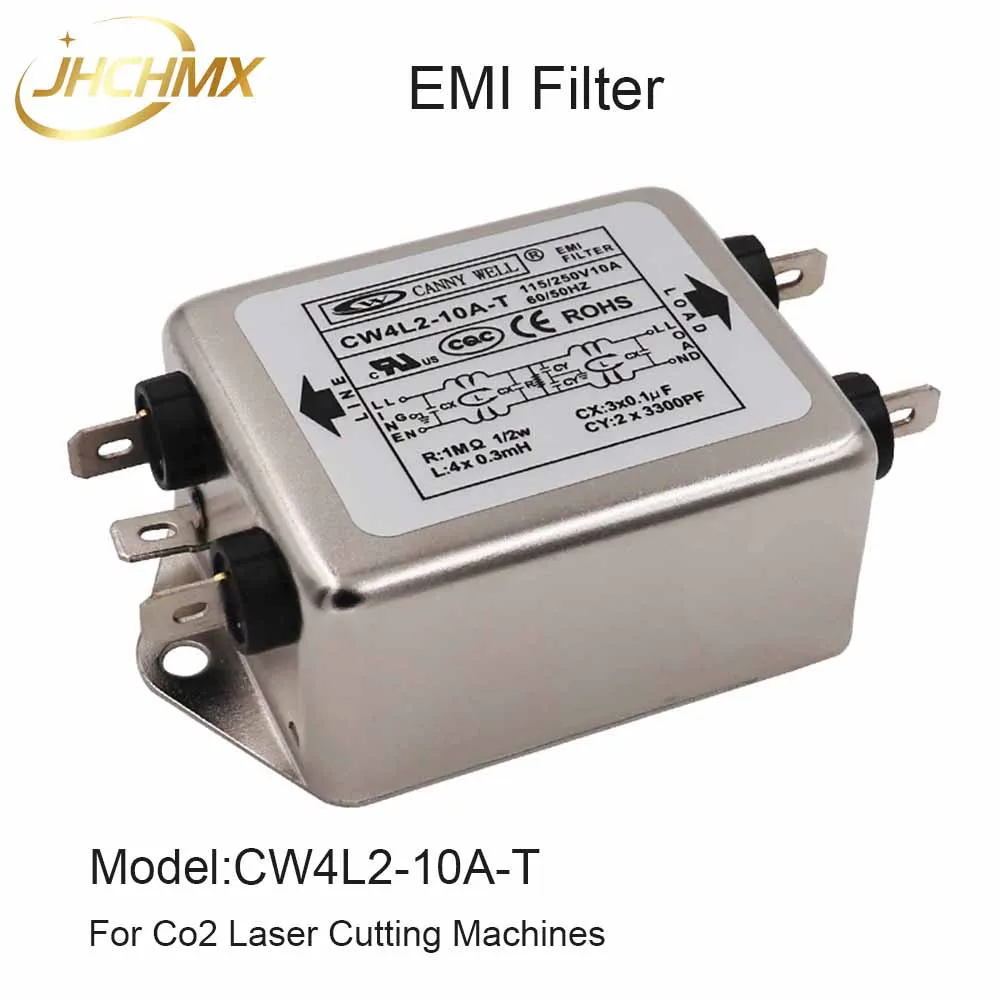 

JHCHMX High Quality Power EMI Filter CW4L2-10A/15A/20A-T Single Phase AC 115V/250V 50/60HZ For Co2 Laser Cutting Machines