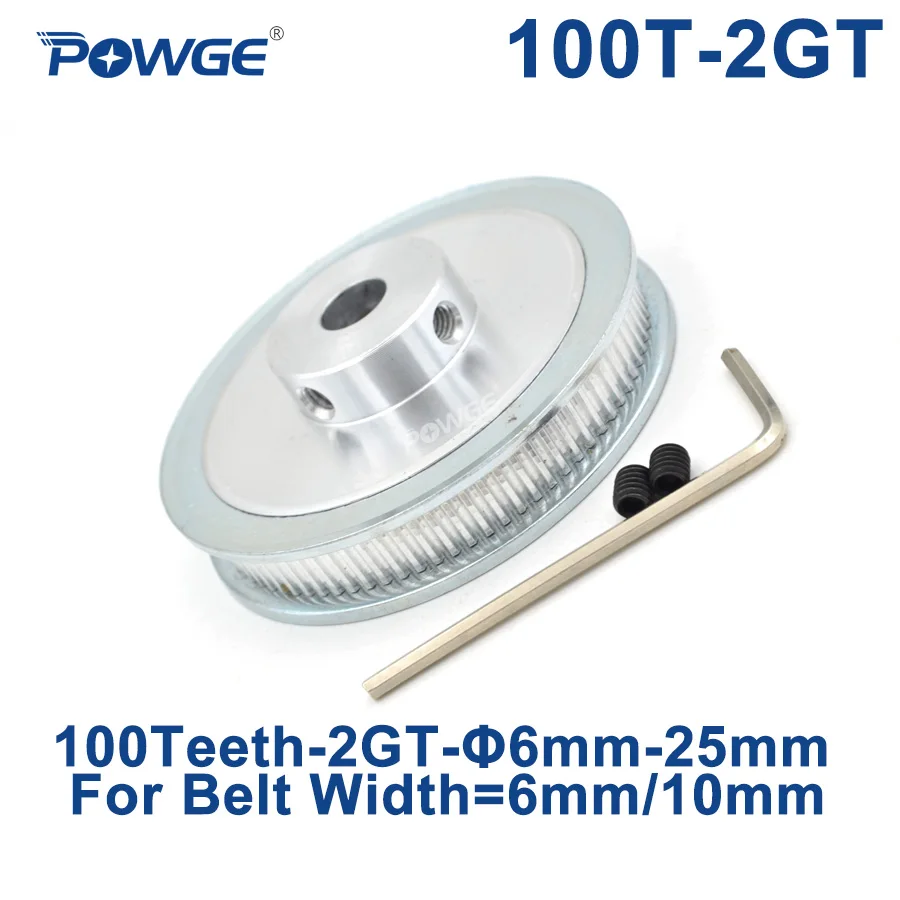 

POWGE 100 Teeth 2GT Timing Pulley Bore 6/6.35/8/10/12/14/15/16/19/20/22/25mm for GT2 Synchronous belt width 6/10mm 100Teeth 100T