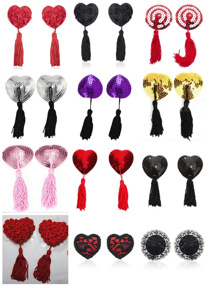 1 Pair Sexy Pasties Stickers Women Lingerie Sequin Tassel Breast Bra Nipple Cover Self Adhesive Heart Shape Bra Nipple Cover