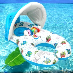 Baby Inflatable Pool Float Neck Ring With Subshade Mother Children Swim Circle Inflatable Safety Swimming Ring Float Seat