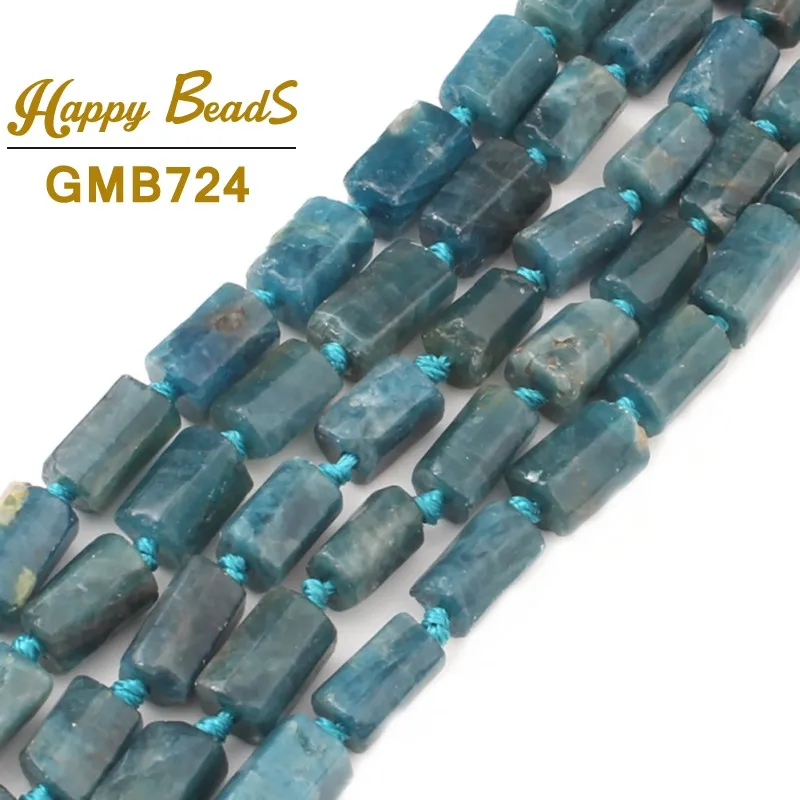 Natural Faceted Blue Apatite Stone Beads Cylinder Loose Spacer Beads For Jewelry Making DIY Earring Bracelet 7.5