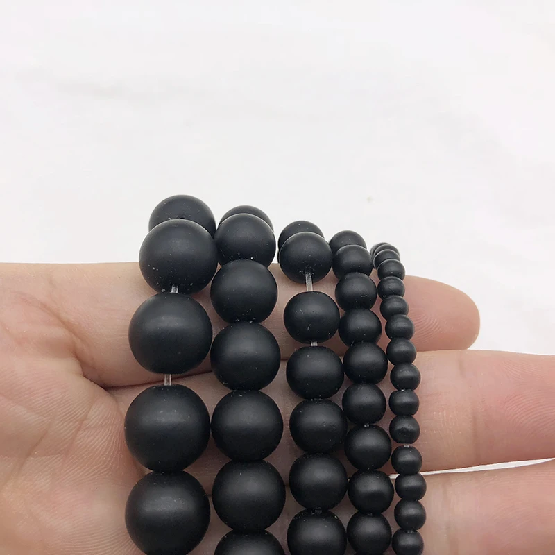 Natural Stone Black Dull Polish Matte agat Onyx Frost Glass Beads Bracelet Woman 4 6 8 10 12 14 mm Fit DIY For Jewelry Making